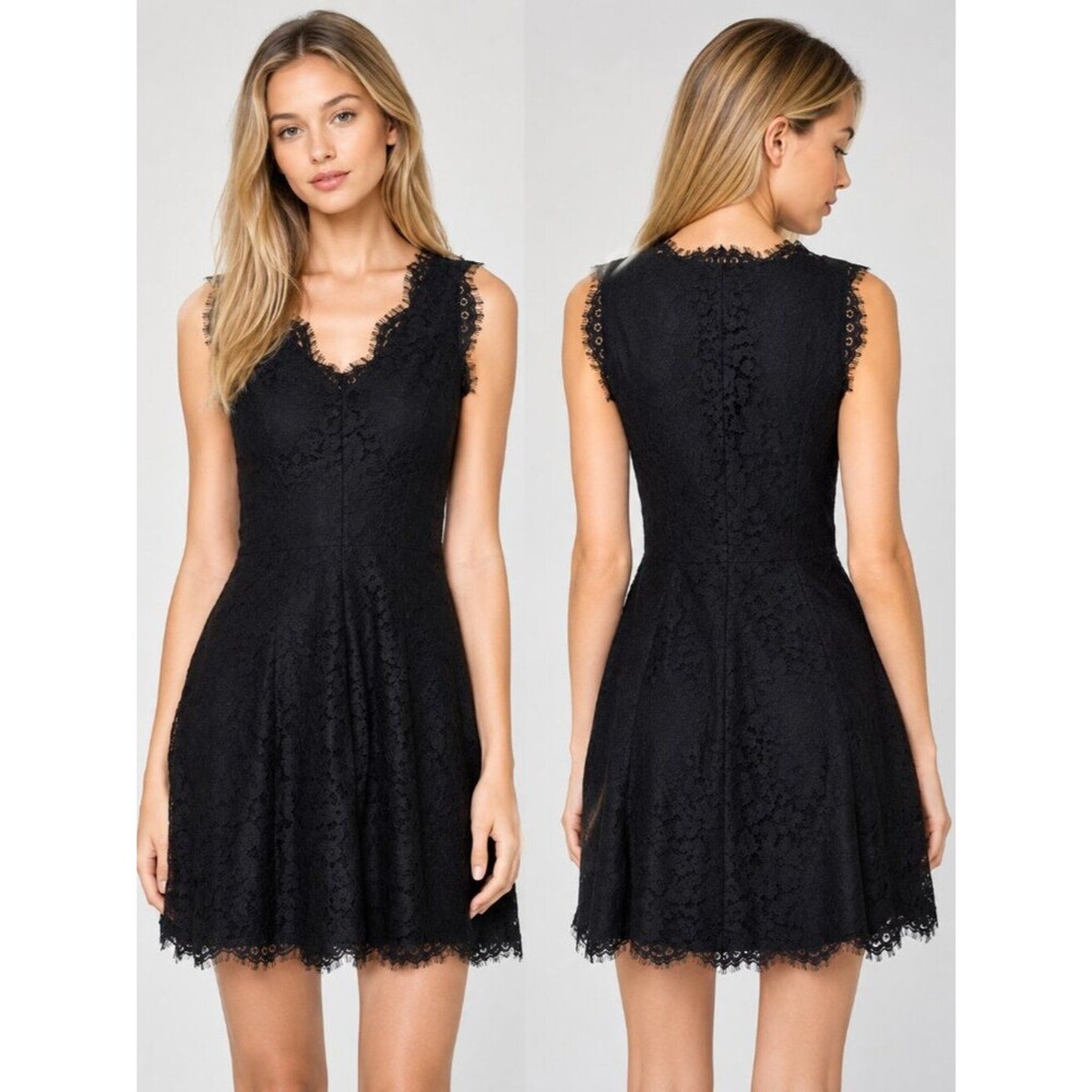 Joie Nikolina Allover Lace Fit Flare Dress Women Black Sleeveless V-Neck XS